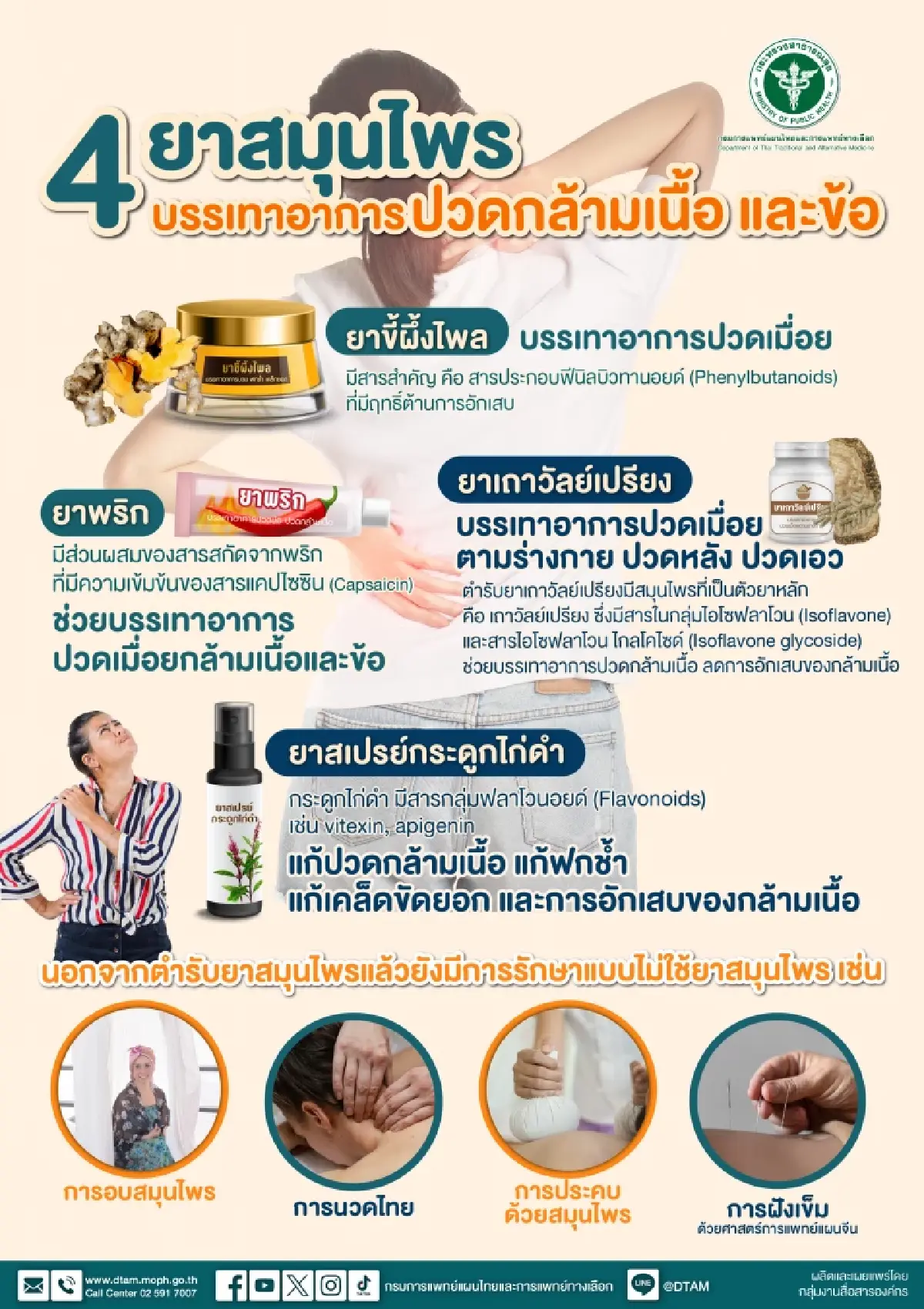 กรมแพทย์แผนไทย แนะ '4 สมุนไพร' ใช้บรรเทาอาการปวดกล้ามเนื้อและข้อ