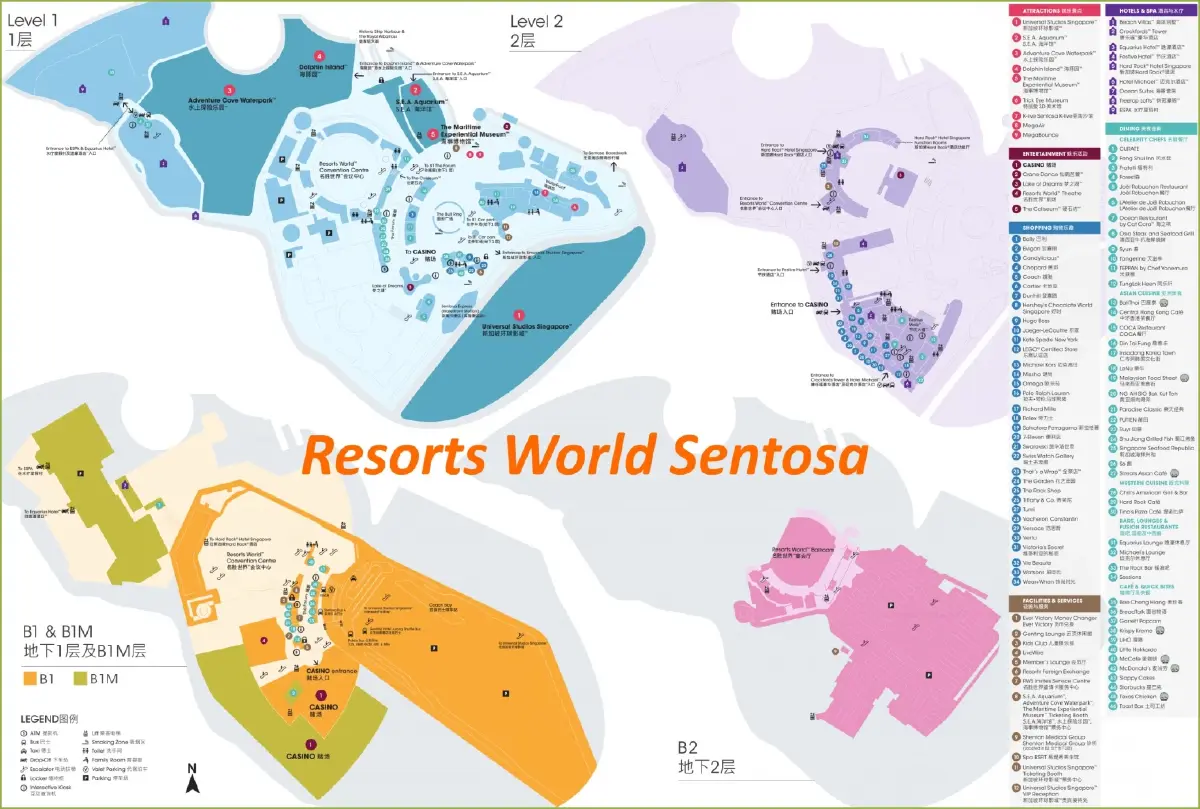 แผนที่แสดงให้เห็นถึงความหลากหลายของ Resorts World Sentosa