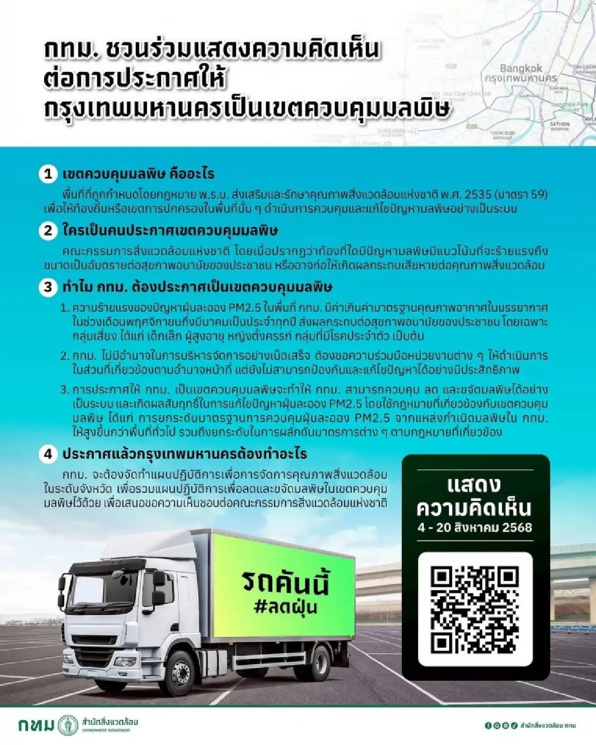 ขีดเส้น 20 ส.ค. 68 ให้สิทธิ์คนกรุงชี้ขาด ดันกทม. "เขตควบคุมมลพิษ"