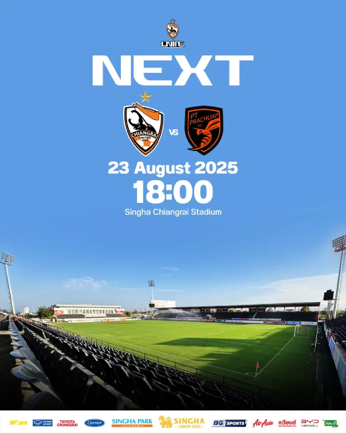 ถ่ายทอดสด เชียงราย ยูไนเต็ด พบ พีที ประจวบ ไทยลีก วันนี้ 23 ส.ค.68