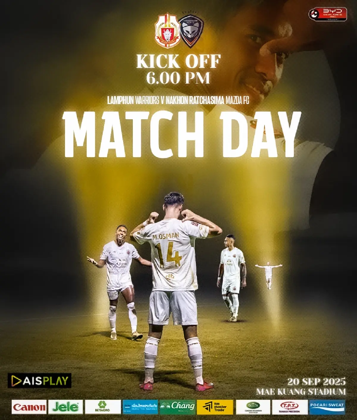 LIVE ถ่ายทอดสด ลำพูน วอริเออร์ พบ นครราชสีมา ไทยลีก วันนี้ 20 ก.ย.68