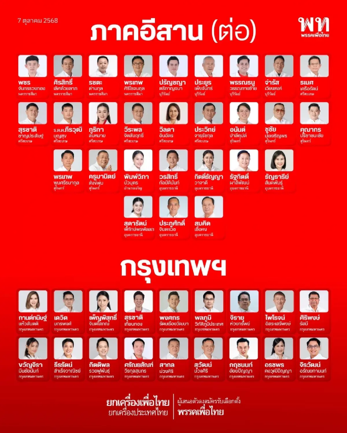 เปิดรายชื่อ! ผู้เสนอตัวลงสมัครรับเลือกตั้ง "พรรคเพื่อไทย"