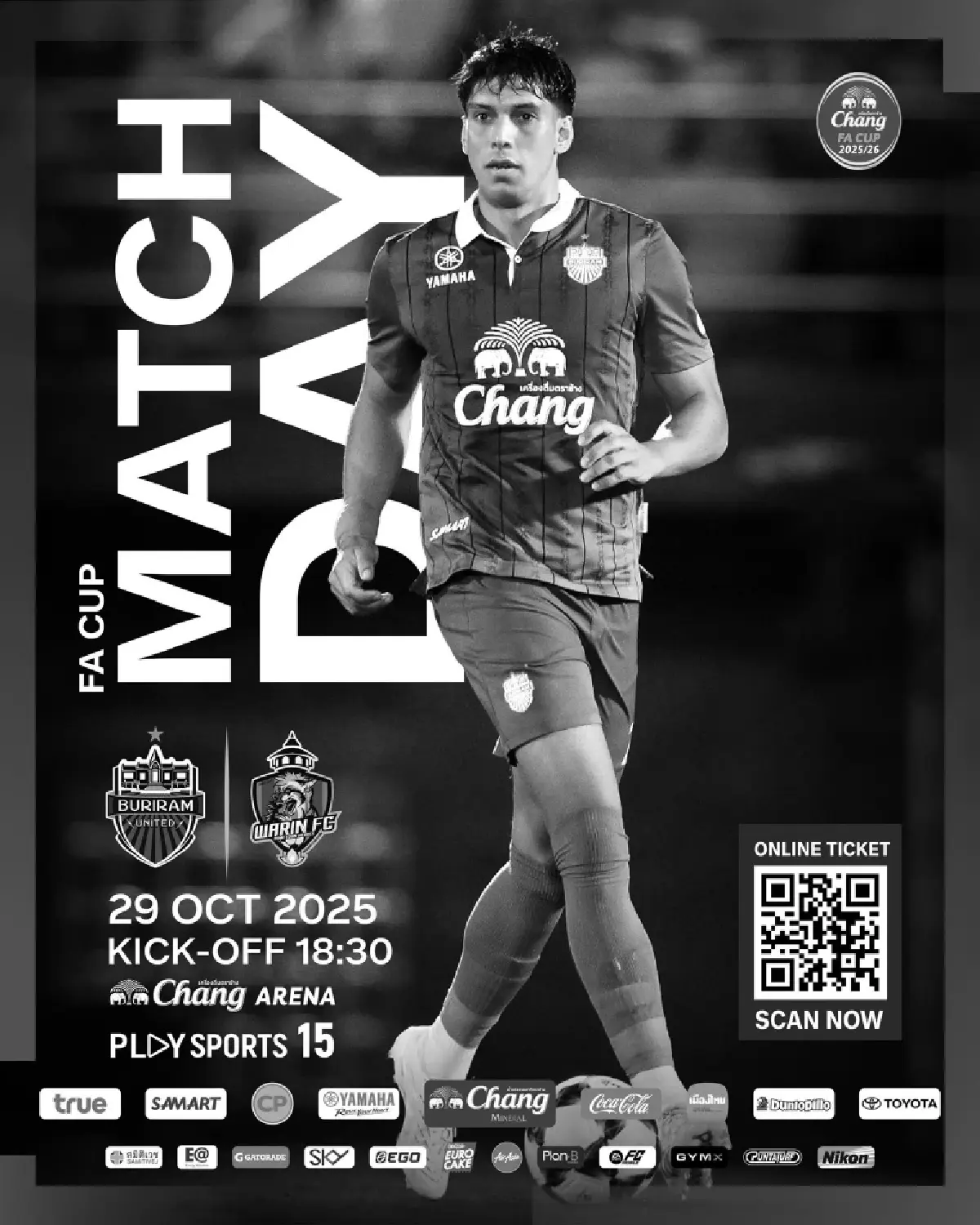 LIVE ถ่ายทอดสด บุรีรัมย์ พบ วารินชำราบ ช้าง เอฟเอ คัพ วันนี้ 29 ต.ค.68