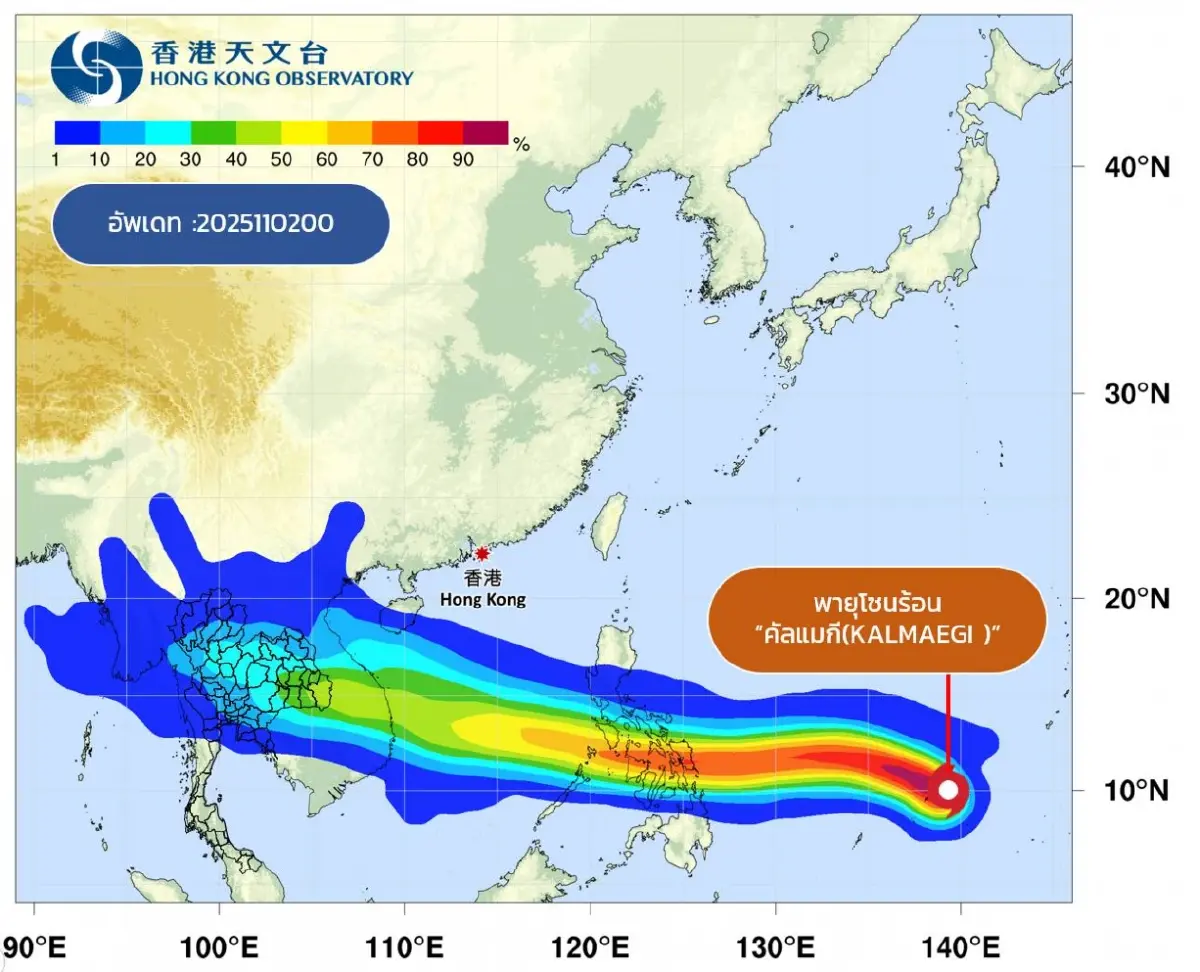 กรมอุตุฯอัพเดตเส้นทางพายุ “คัลแมกี” ฝนตกมากปลายสัปดาห์