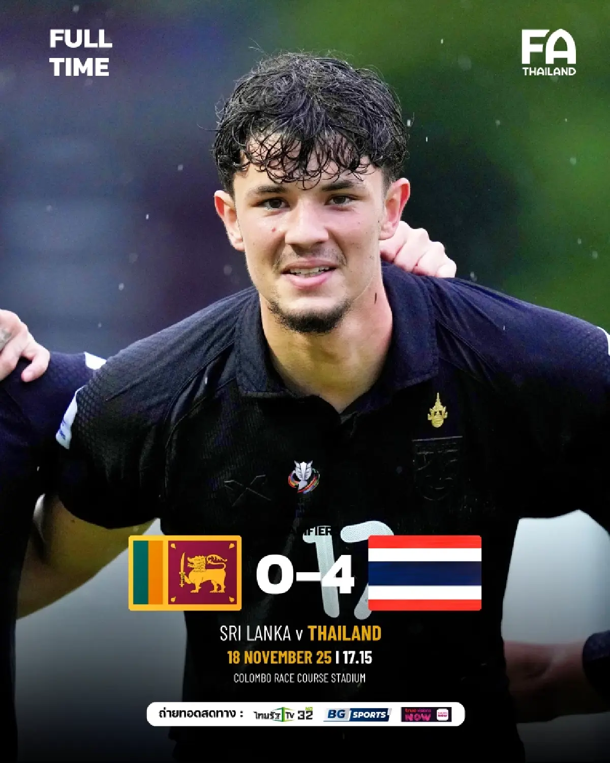 ผลบอล เอเชียน คัพ ทีมชาติไทย บุกชนะ ศรีลังกา 4-0 "จู๊ด เบลล์" เหมา 2