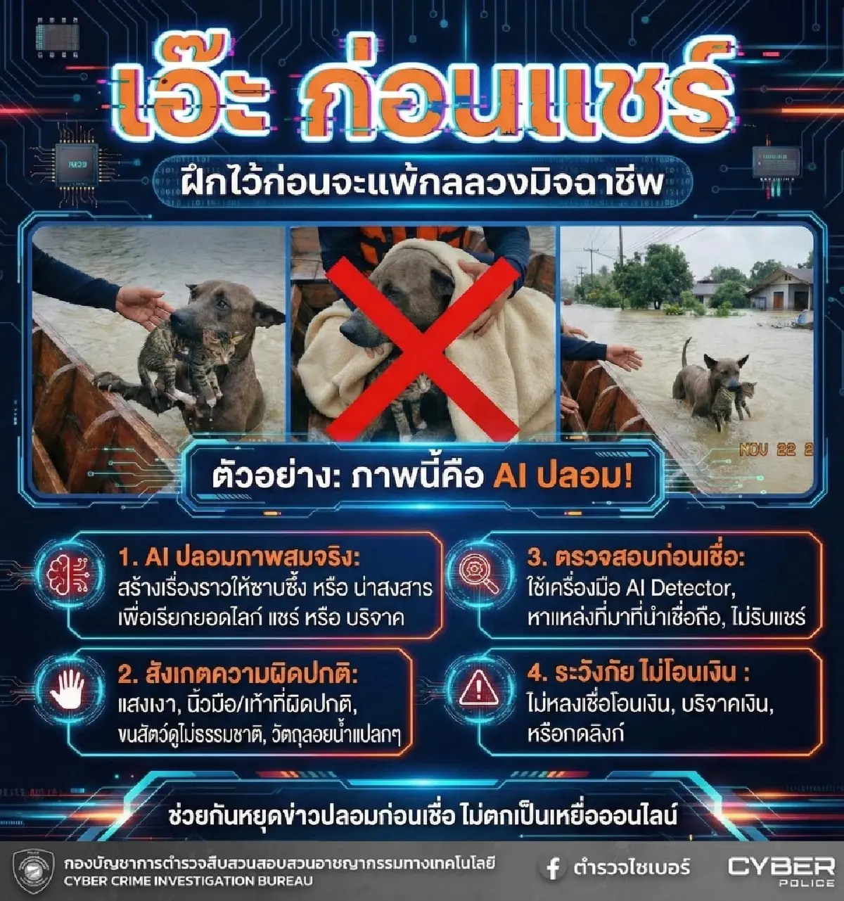 ตำรวจไซเบอร์เตือน แชร์ข่าวปลอมอาจตกเป็นเหยื่อมิจฉาชีพ