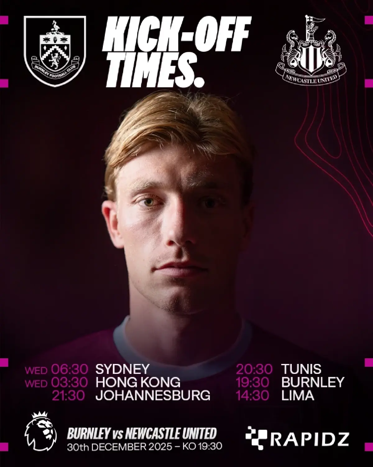 ถ่ายทอดสด เบิร์นลีย์ พบ นิวคาสเซิ่ล พรีเมียร์ลีก วันนี้ 30 ธ.ค.68