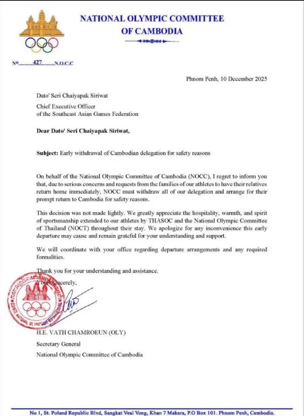 เปิดเหตุผล "กัมพูชา" ถอนซีเกมส์! ขอบคุณคนไทยไม่โห่ไล่