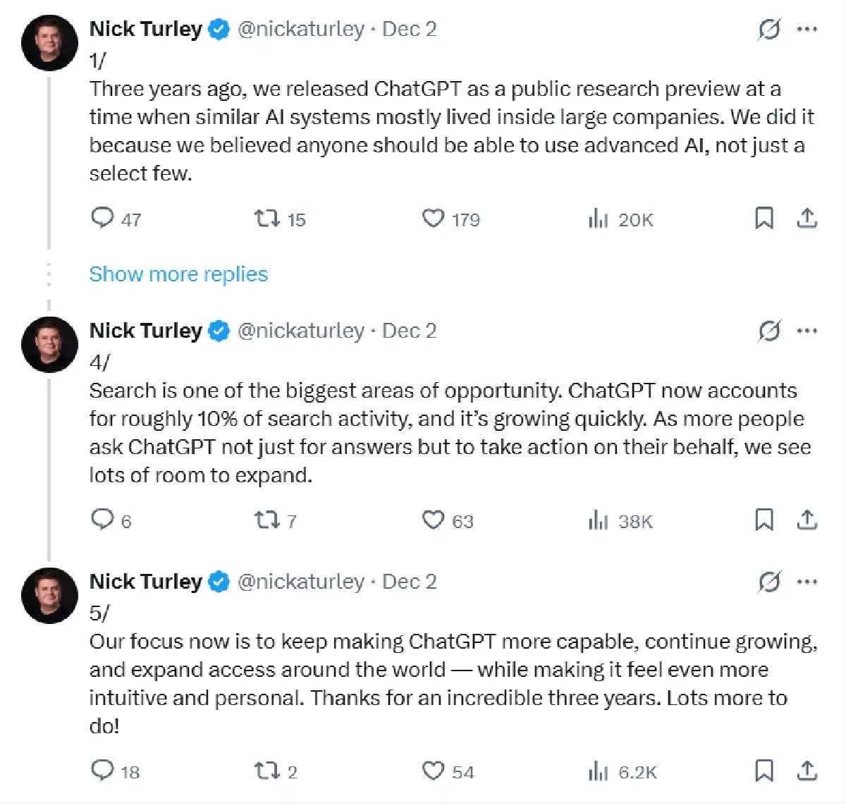 Nick Turley หัวหน้าทีม ChatGPT ได้ออกมาตอกย้ำทิศทางดังกล่าวผ่านโพสต์บน X