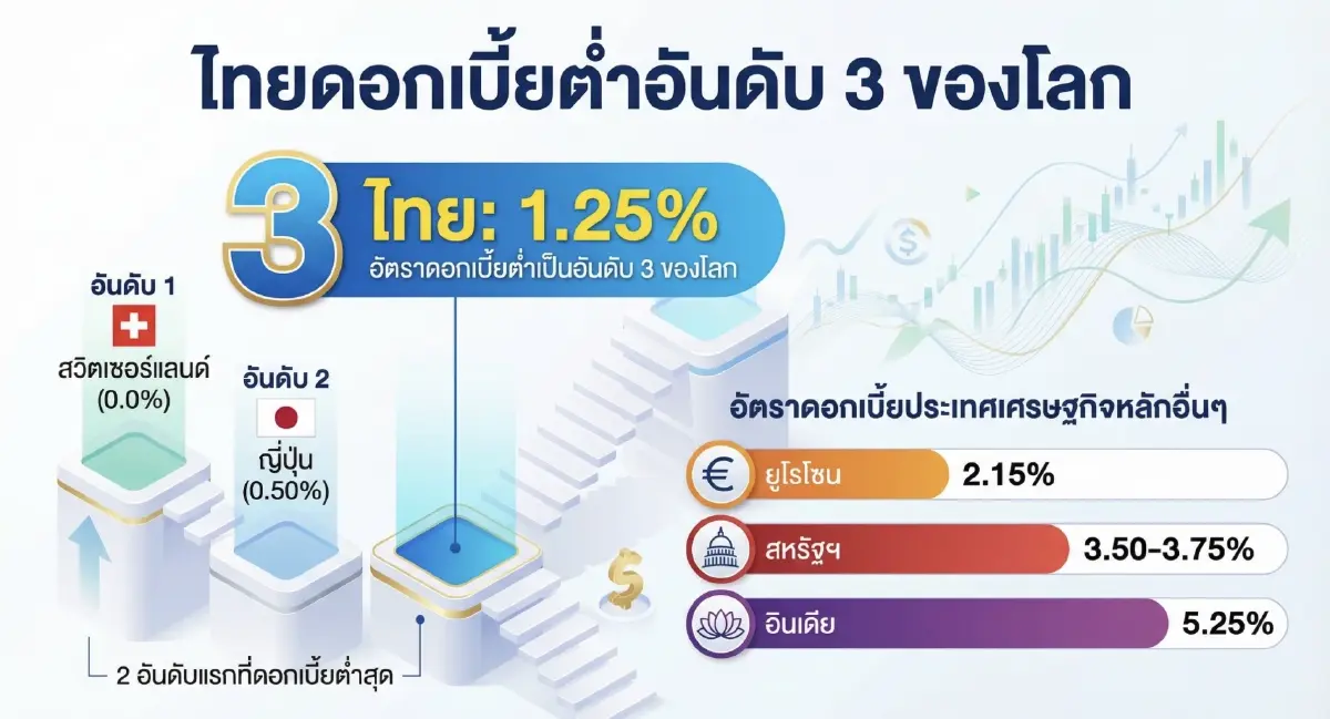 อัตราดอกเบี้ยนโยบายของไทยเทียบต่างประเทศ ที่มา : Bloomberg