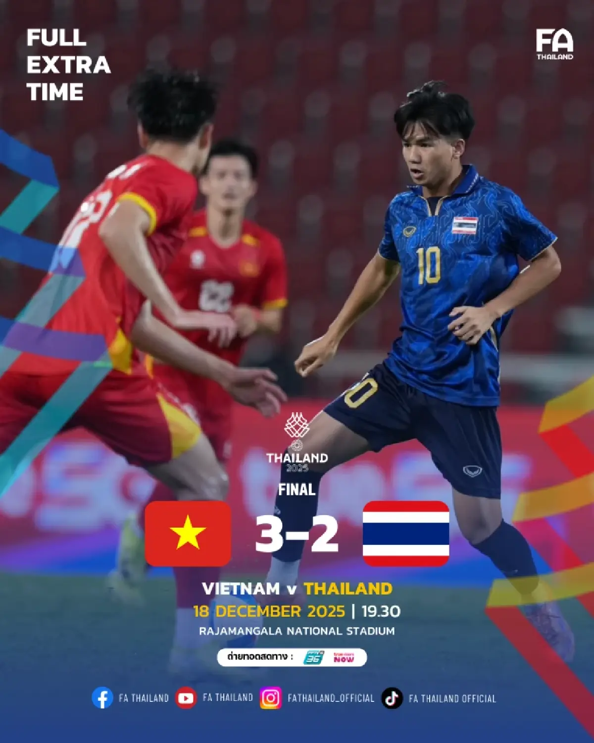 แข้งไทยช็อก! นำ 2 ตุง กลับพลิกแพ้ เวียดนาม 2-3 แค่รองแชมป์ซีเกมส์