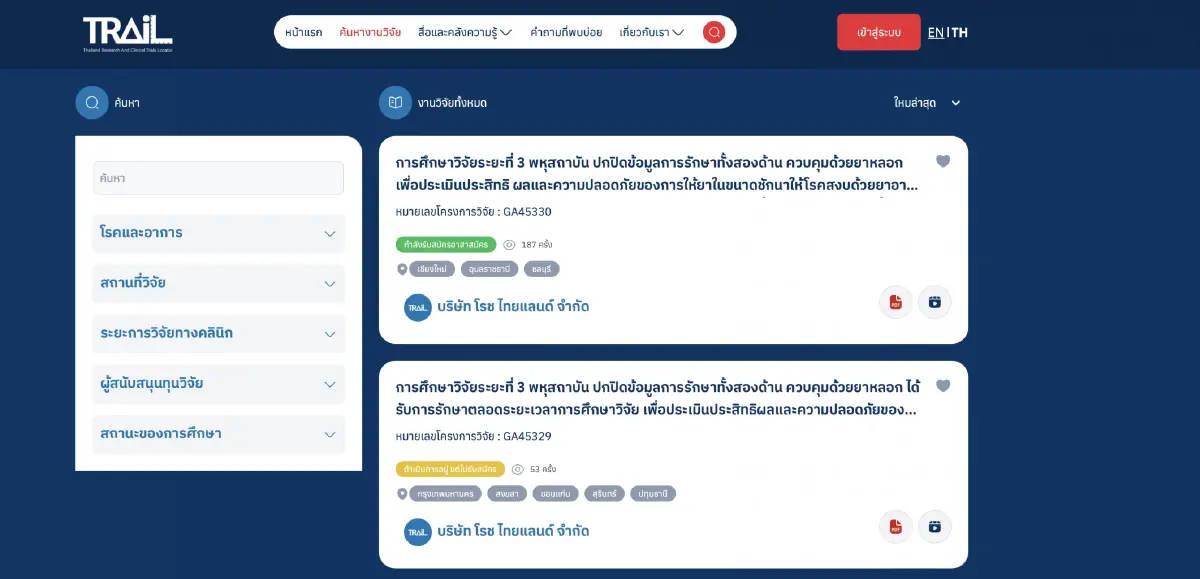 งานวิจัยทางคลินิกอยู่ภายใต้การดูแลบริษัทยาชั้นนำของโลก