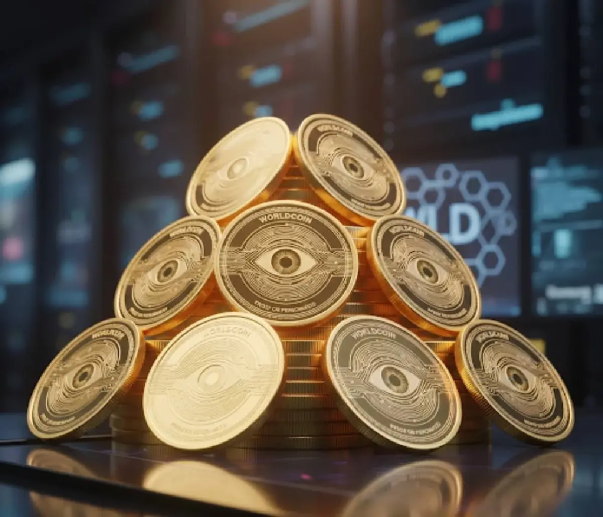 ภาพสมมุติเหรียญ Worldcoin สร้างโดยAI