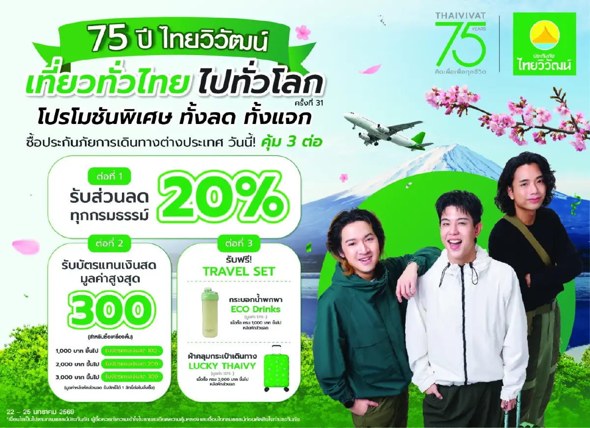 ประกันภัยไทยวิวัฒน์รุกตลาดท่องเที่ยว จัดแคมเปญคุ้ม 3 ต่อในงาน TITF ครั้งที่ 31