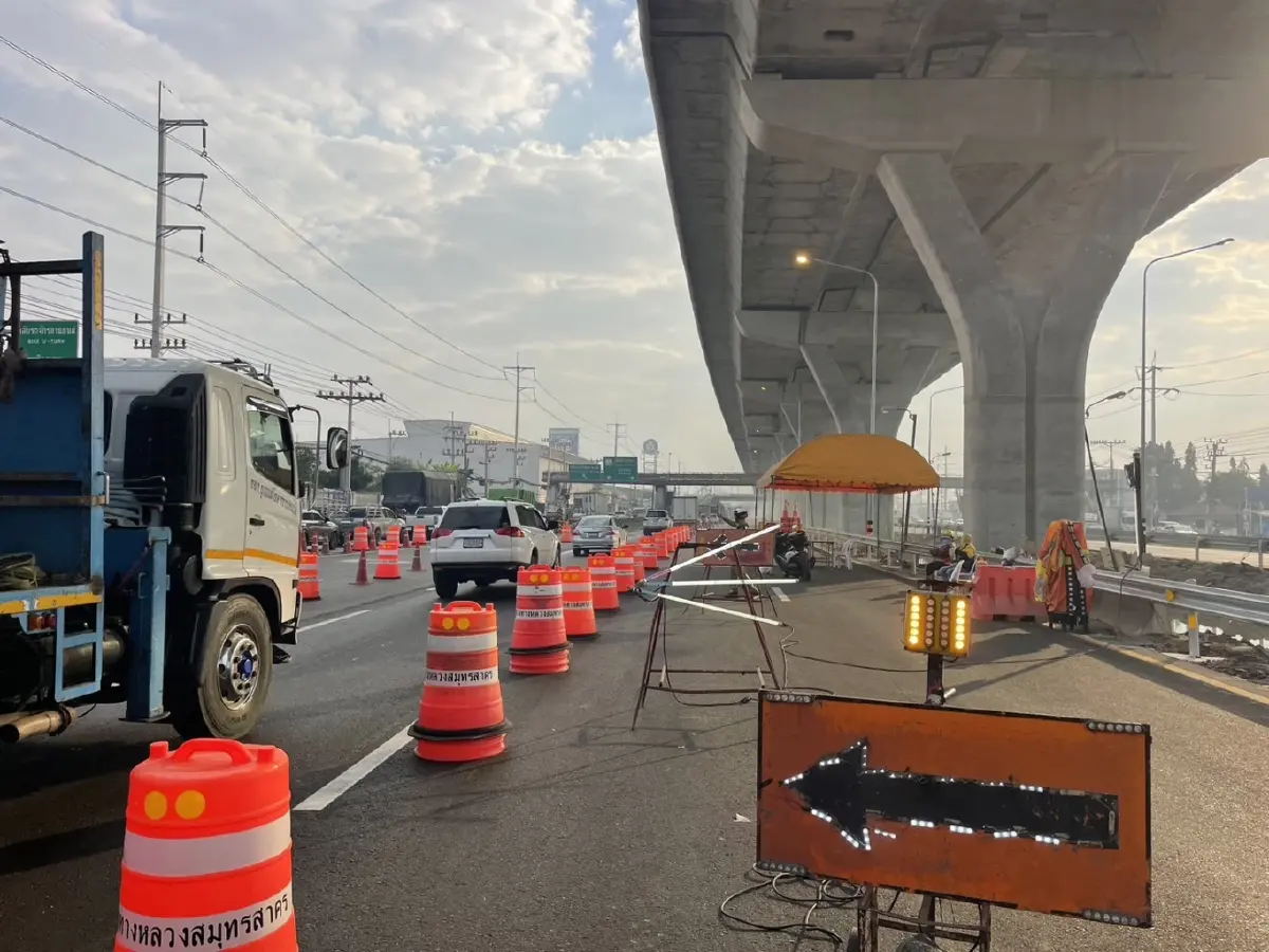 พระราม 2 เปิดเลนพิเศษ กม.29-32 ระบายรถเข้า-ออก หลังเคลียร์เครน LG