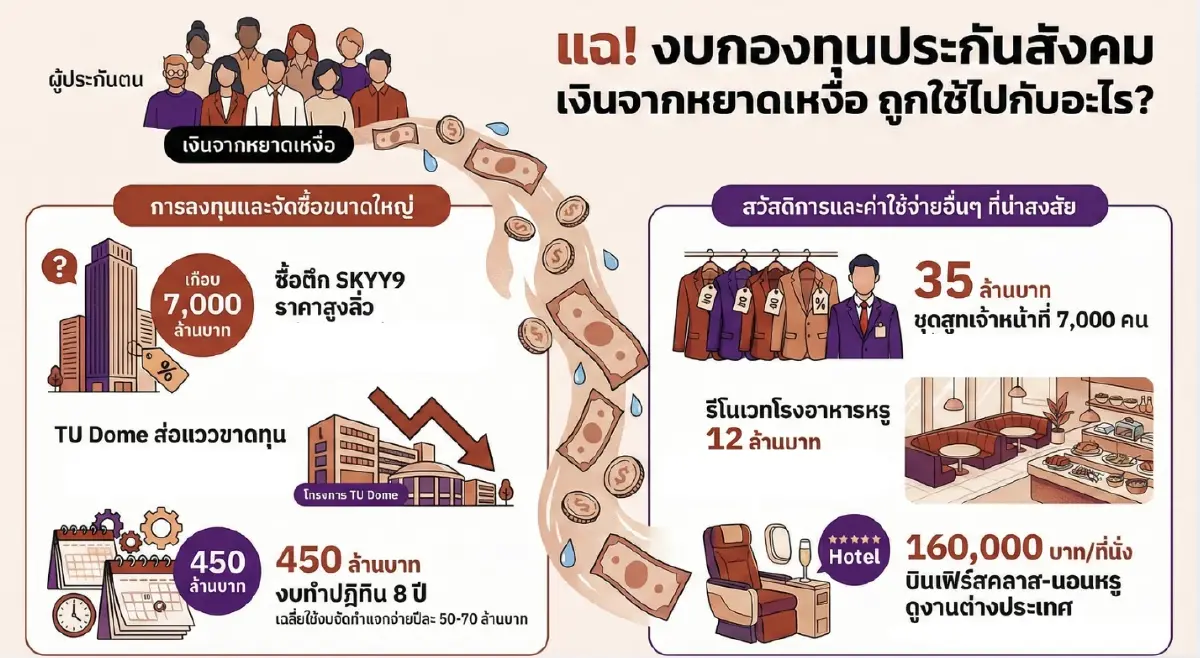 ส่งประกันสังคมเงินไปไหน? รวม 6 วีรกรรม "สำนักงานประกันสังคม" ใช้งบมหาศาล