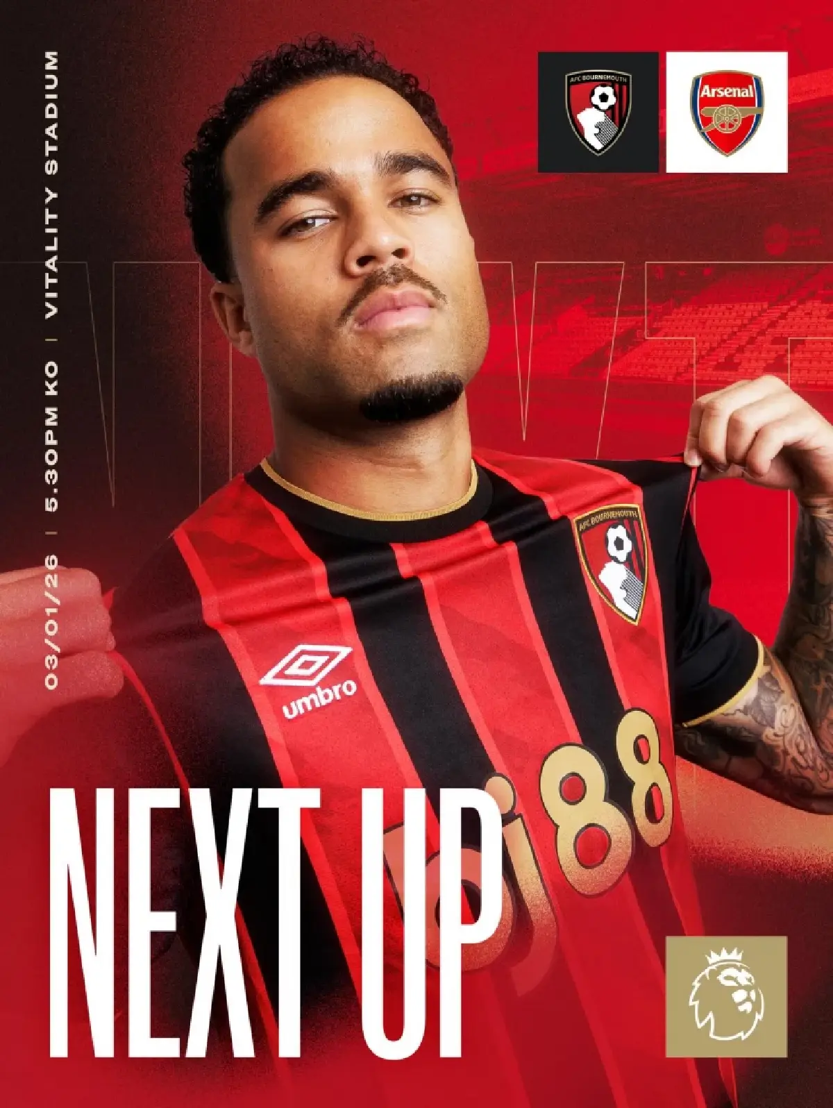 LIVE ถ่ายทอดสด บอร์นมัธ พบ อาร์เซน่อล พรีเมียร์ลีก วันนี้ 3 ม.ค.69