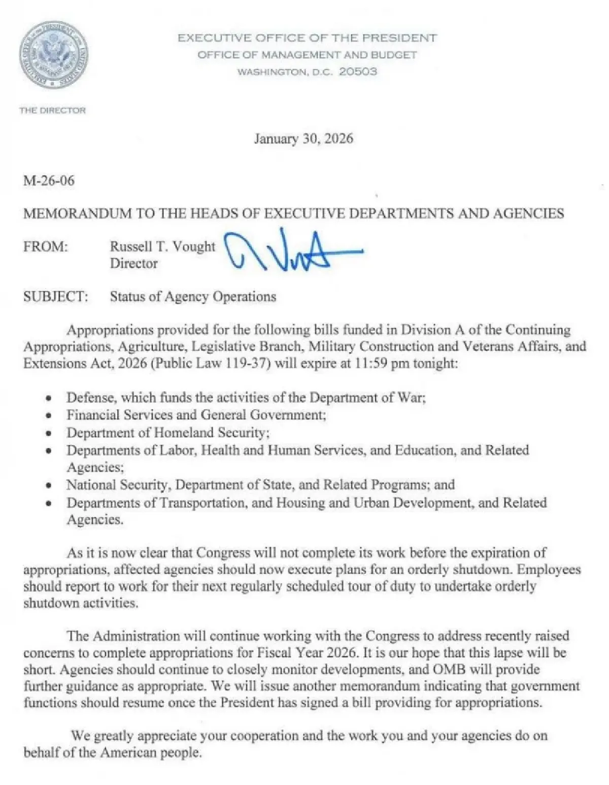 สหรัฐฯ ประกาศ Government Shutdown บางส่วน อย่างเป็นทางการ