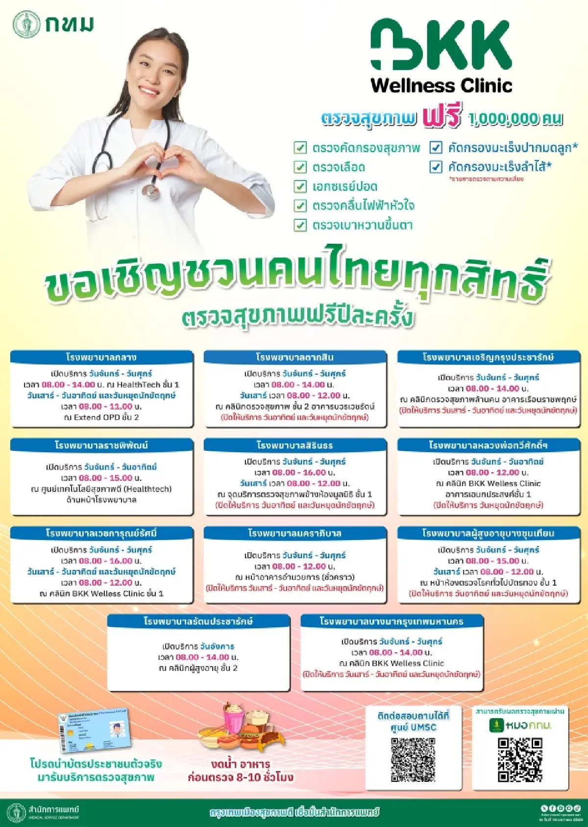 ปักหมุด  BKK Wellness Clinic ให้คนกรุงฯ ทุกสิทธิ ตรวจสุขภาพฟรี!
