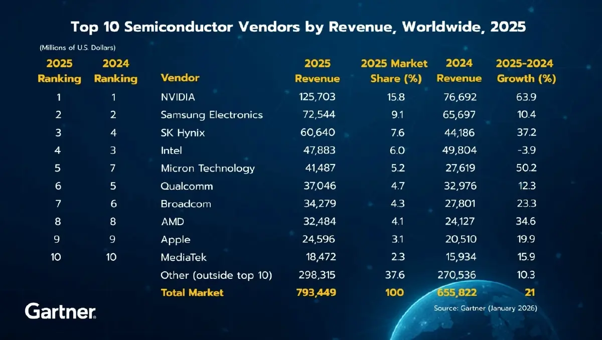 การ์ทเนอร์เผยรายได้เซมิคอนดักเตอร์ทั่วโลกโตพุ่ง NVIDIA ผงาดเบอร์หนึ่ง