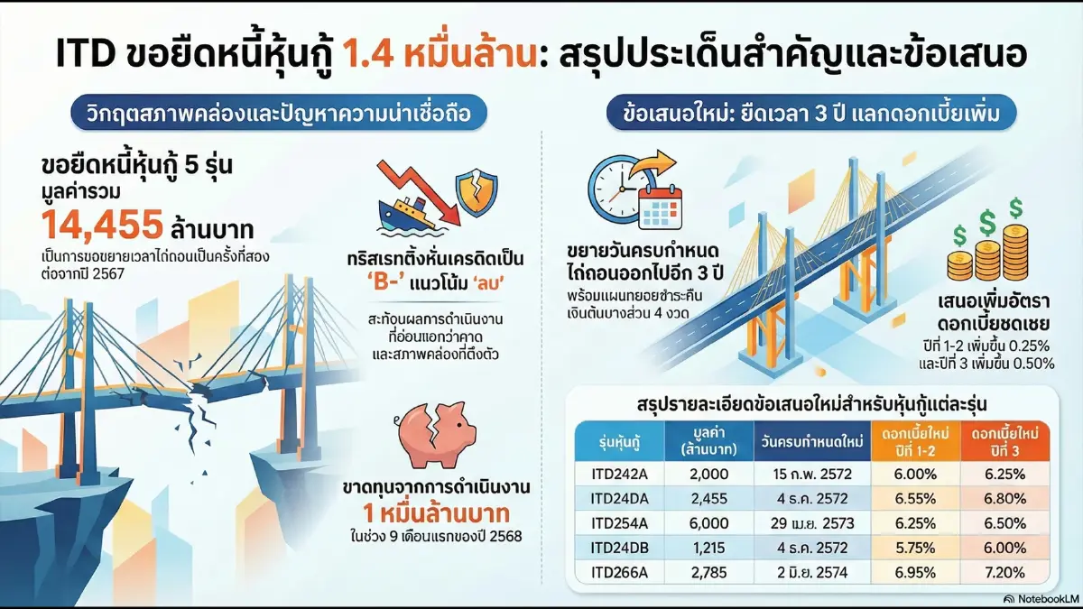 ITD ขอยืดหนี้หุ้นกู้ 1.4 หมื่นล้านบาท Generate โดย NotebookLM