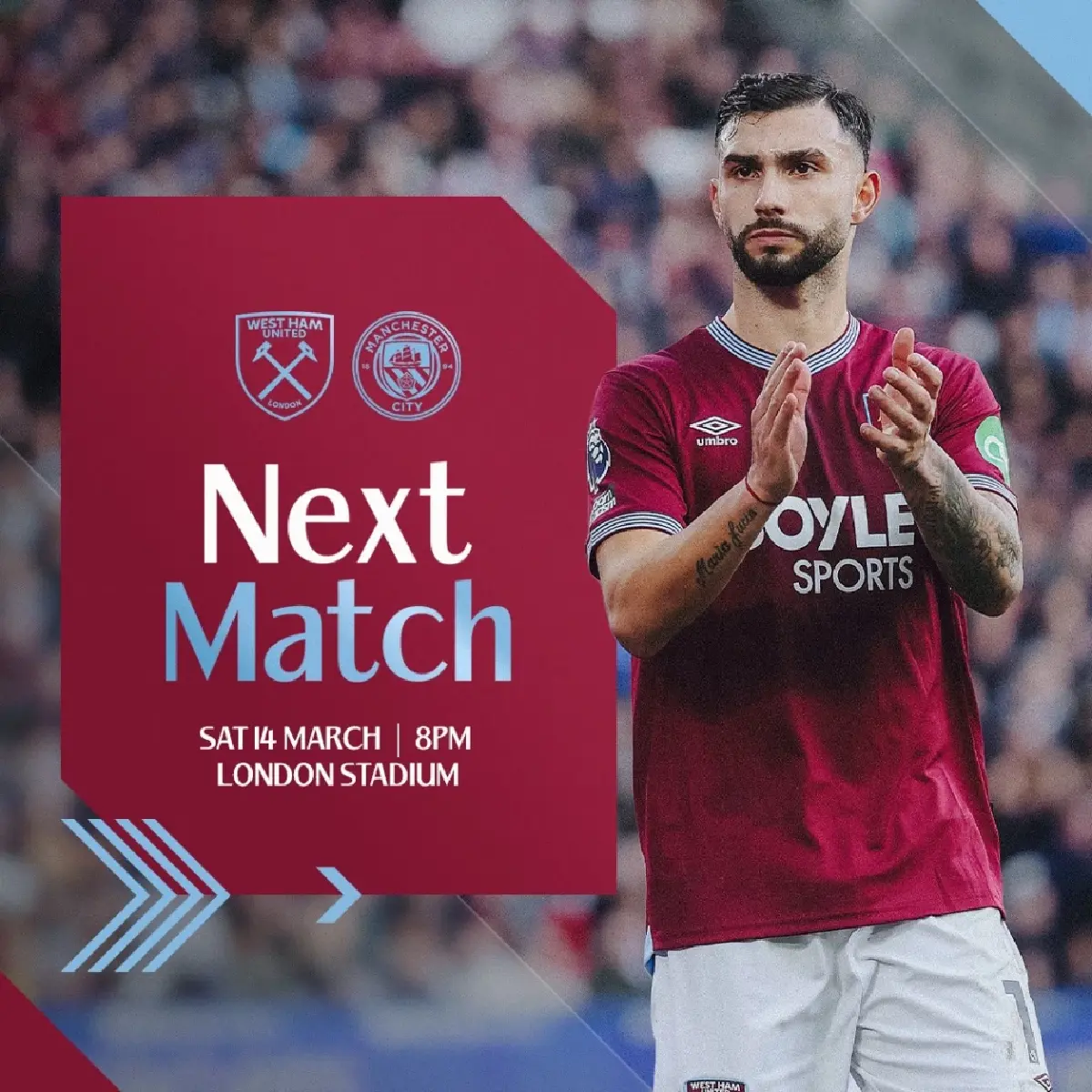 ดูบอลสด ถ่ายทอดสด เวสต์แฮม พบ แมนซิตี้ พรีเมียร์ลีก วันนี้ 14 มี.ค.69