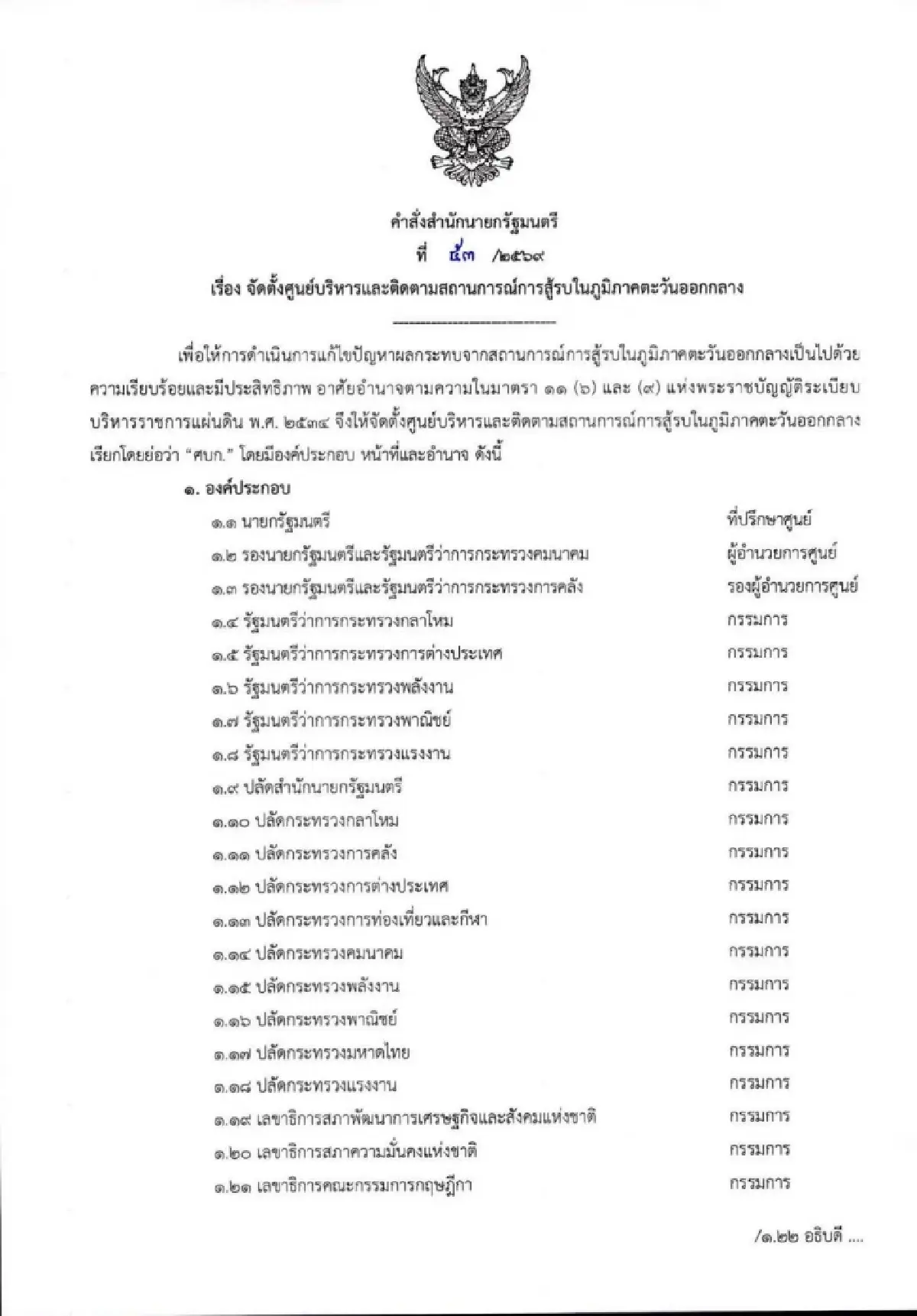 อนุทินเซ็นตั้งศบก.ดึงรัฐ-เอกชนรับมือวิกฤตการณ์สู้รบตะวันออกกลาง