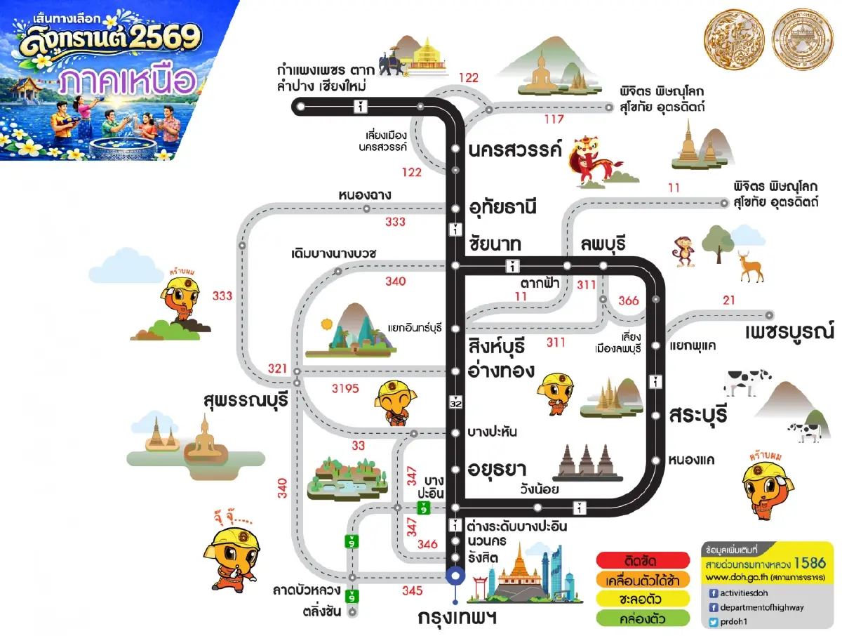 ทางหลวงแนะ 5 เส้นทางเลี่ยงรถติดสงกรานต์ 69 เดินทางปลอดภัย 24 ชม.