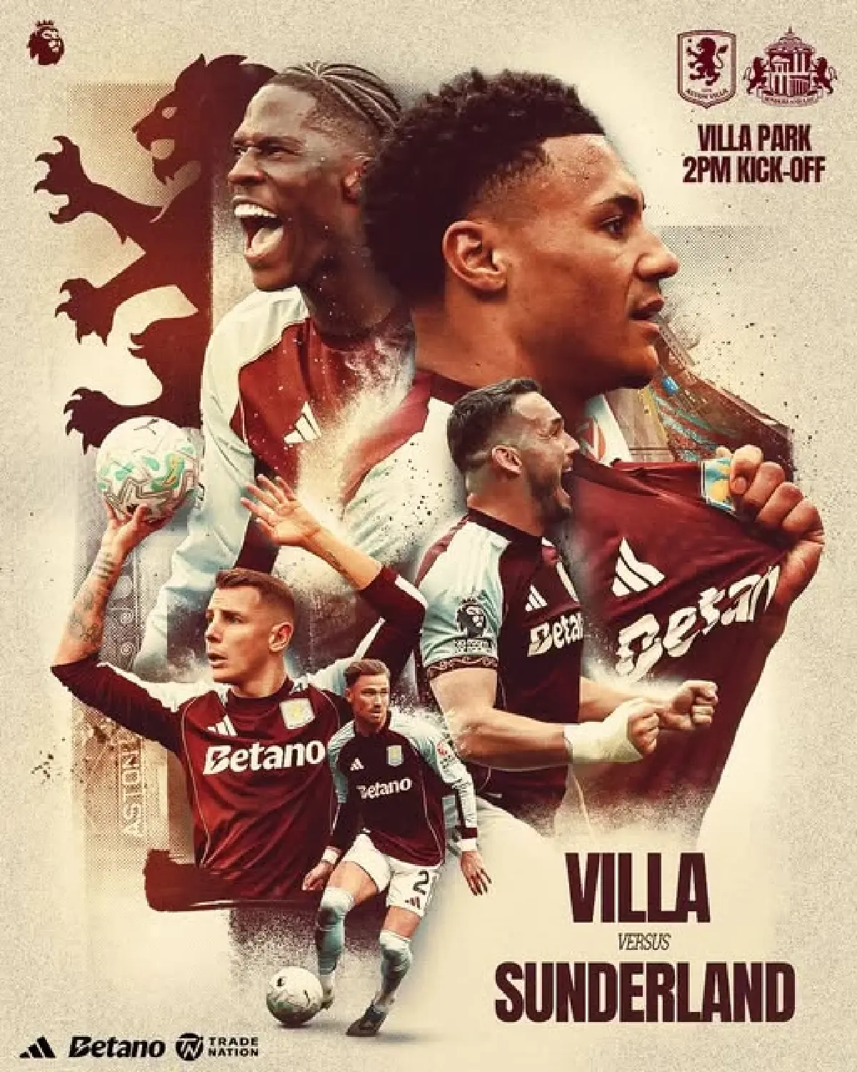 ถ่ายทอดสด แอสตัน วิลล่า พบ ซันเดอร์แลนด์ พรีเมียร์ลีก วันนี้ 19 เม.ย.69