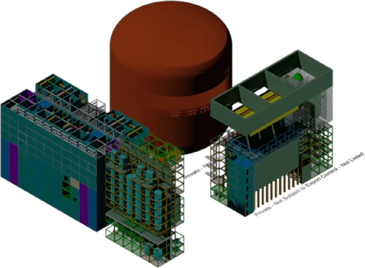 แนวคิด Modularisation ของโรงไฟฟ้า SMR คือการแบ่งโครงสร้างทั้งหมดออกเป็นโมดูลมาตรฐานประมาณ 1,500 ชิ้น โดยแต่ละชิ้นถูกผลิตและทดสอบจากโรงงานภายนอกก่อน เพื่อลดความซับซ้อนและงานก่อสร้างในพื้นที่จริง (ภาพ gda.rolls-royce-smr.com)