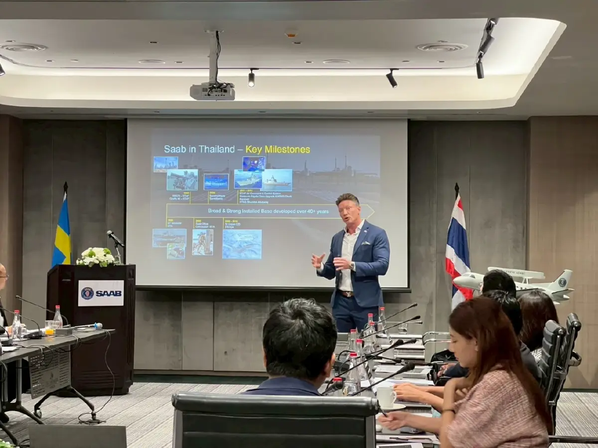 Saab ชูพัฒนาระบบต่อต้านโดรน รับมือสงครามยุคใหม่ เล็งผลิตชิ้นส่วนกริฟเพนในไทย