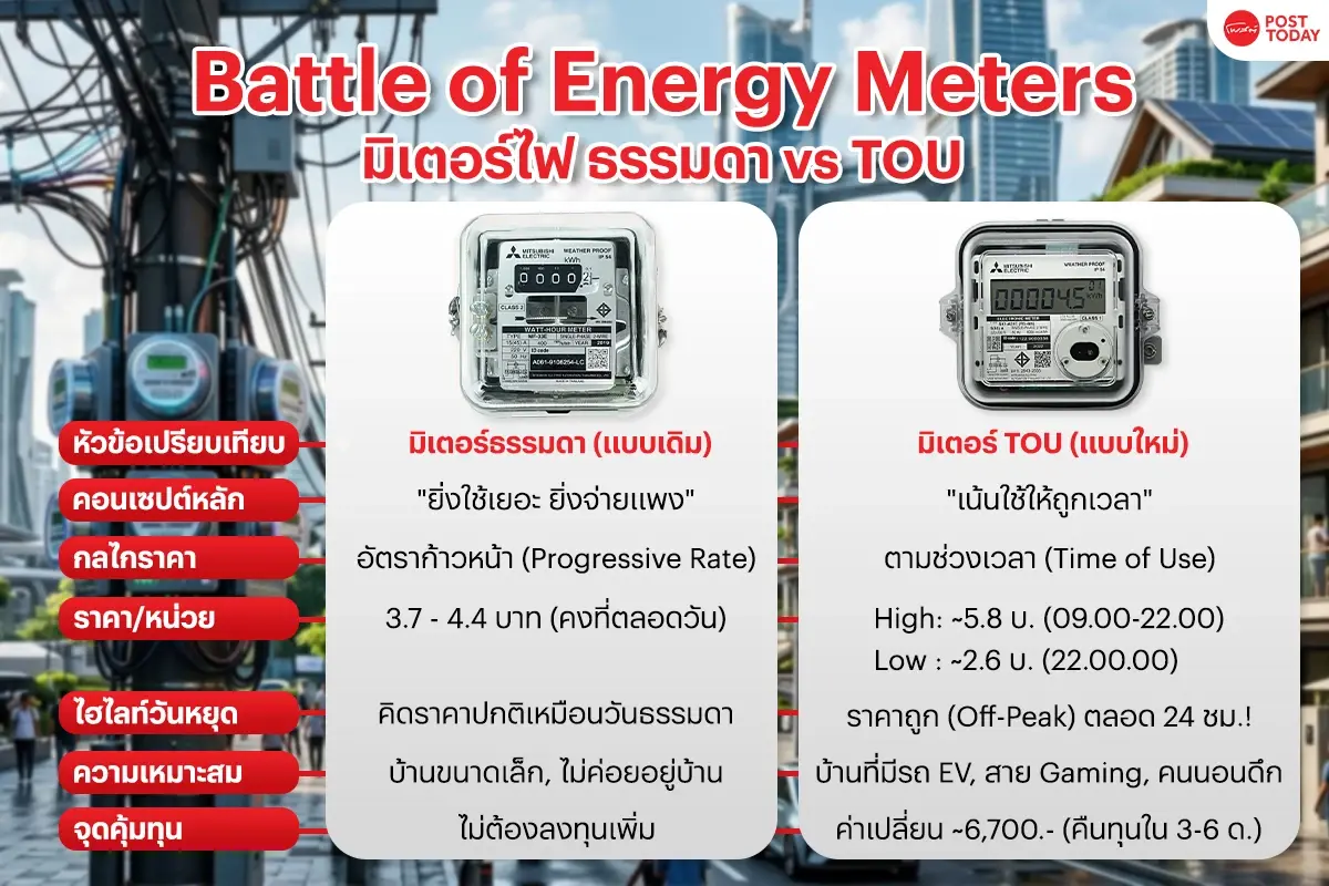 ศึกชิงแชมป์เจ้าแห่งพลังงาน "มิเตอร์ TOU vs โซลาร์เซลล์" ใครประหยัดจริง?