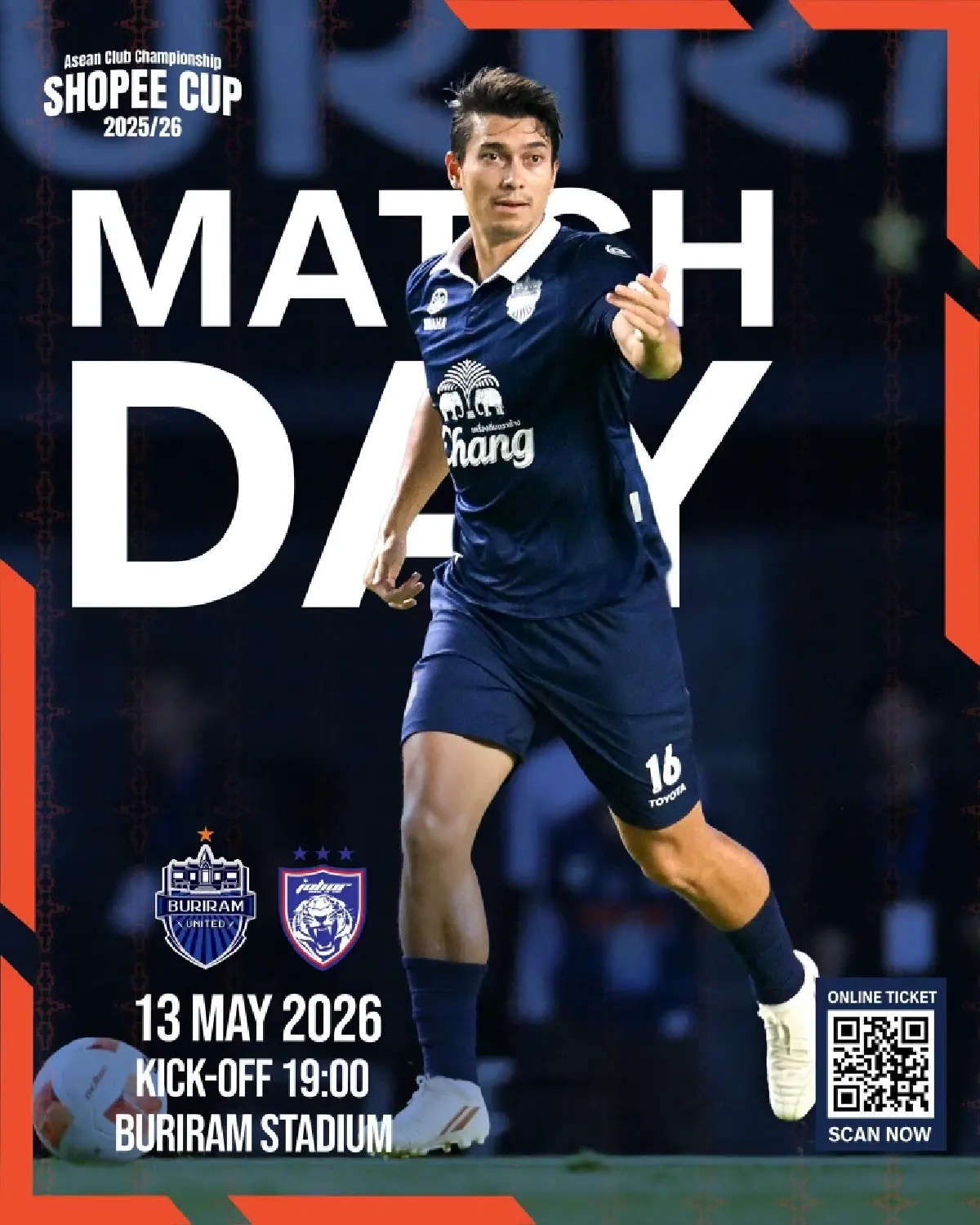 LIVE ถ่ายทอดสด บุรีรัมย์ พบ ยะโฮร์  ช้อปปี้ คัพ  วันนี้ 13 พ.ค.69