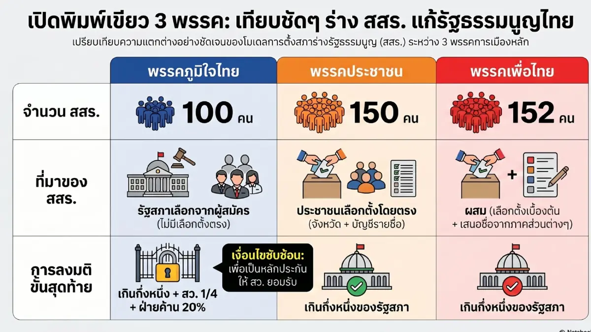 ถอดพิมพ์เขียวเกมแก้รัฐธรรมนูญฉบับใหม่ 3พรรค ภูมิใจไทย ประชาชน ประชาธิปัตย์