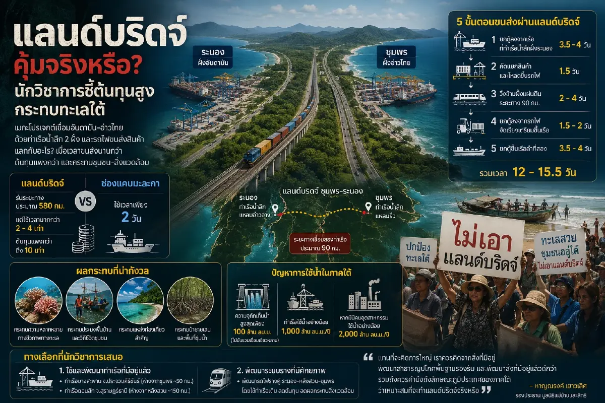 สับ "แลนด์บริดจ์" ได้ไม่คุ้มเสีย! และทำไมอาจแพ้ "ช่องแคบมะละกา"?