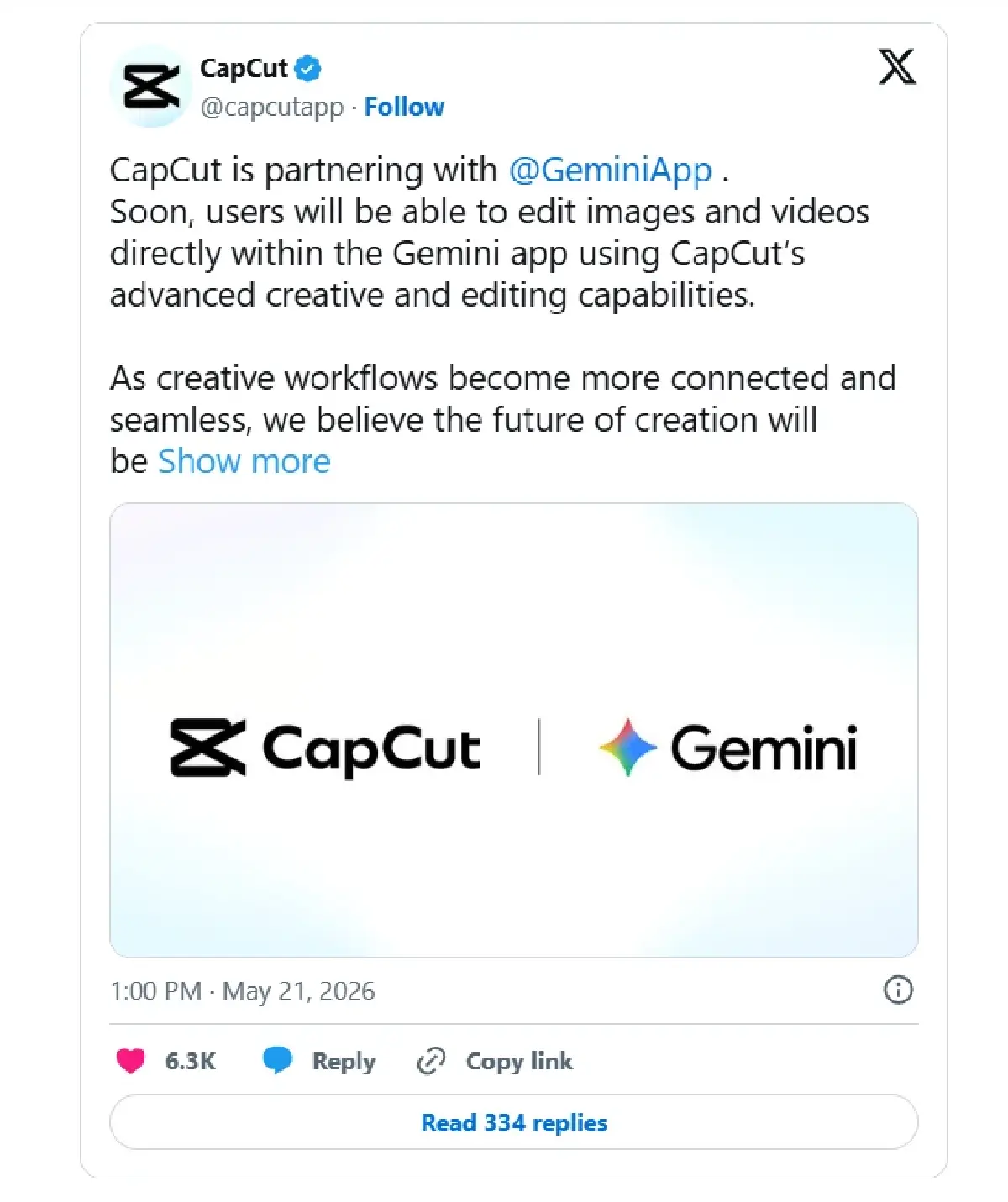 Gemini ดึง CapCut เสริมทัพ ขยายขีดความสามารถแต่งภาพและวิดีโอ