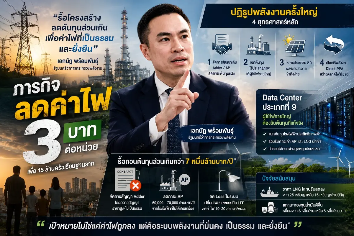 ส่องแผนพลังงาน "เอกนัฏ" กับโจทย์ใหญ่ พาประชาชนสู่ค่าไฟ 3 บาท