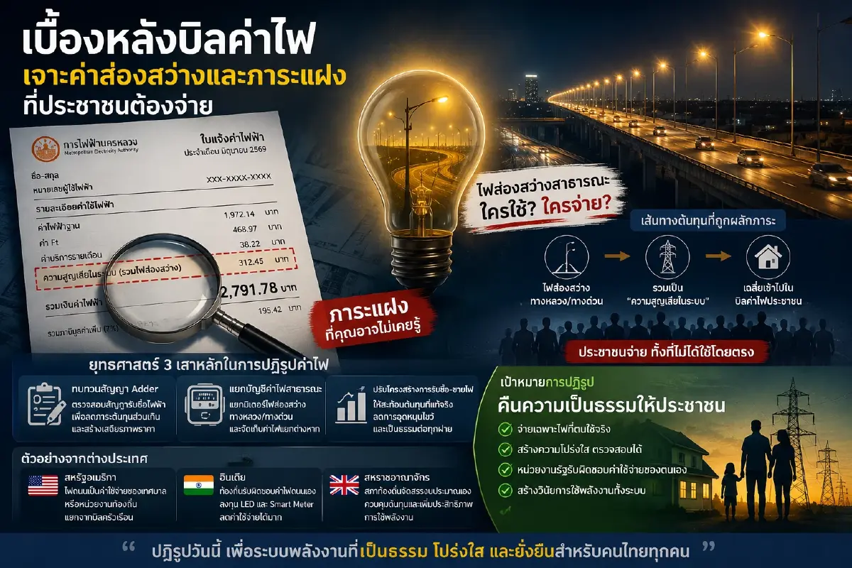 เบื้องหลังบิลค่าไฟ ไขปริศนาค่าไฟแฝง ใครควรรับผิดชอบค่าส่องสว่างทางหลวง?