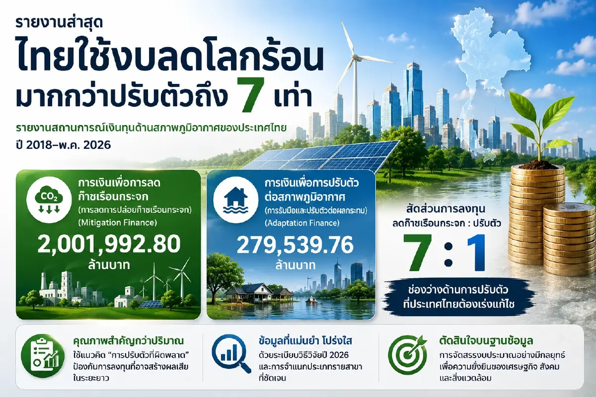 เงินทุนสภาพภูมิอากาศไทย 8 ปี ทุ่มลดก๊าซกว่า 2 ล้านล้าน! แต่ละเลยการปรับตัว
