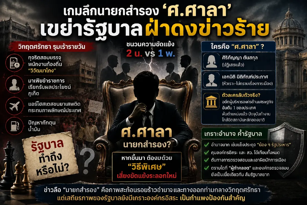 รหัสลับ ‘ศ.ศาลา’ สะเทือนอำนาจ นายกสำรองกลางวิกฤตศรัทธา