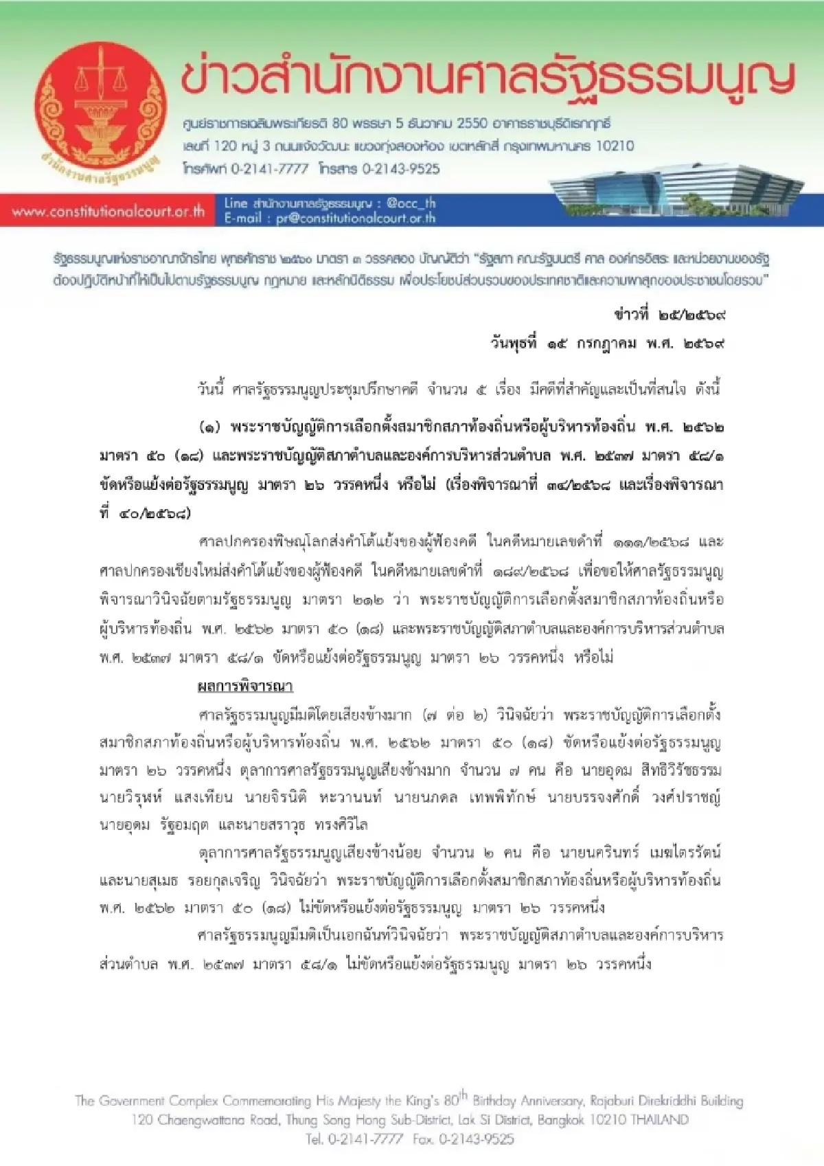 ศาลรธน.ชี้กฎหมายเลือกตั้งท้องถิ่นไม่ขัด ปัดคำร้อง สว.-ศึกษา QR บนบัตร