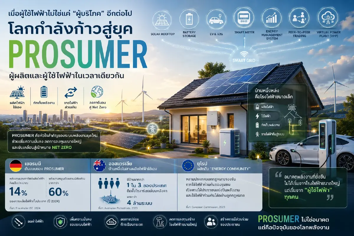 "โพรซูเมอร์" (Prosumer) พลิกอนาคตพลังงาน เมื่อผู้ใช้ไฟฟ้ากลายเป็นผู้ผลิตได้เอง