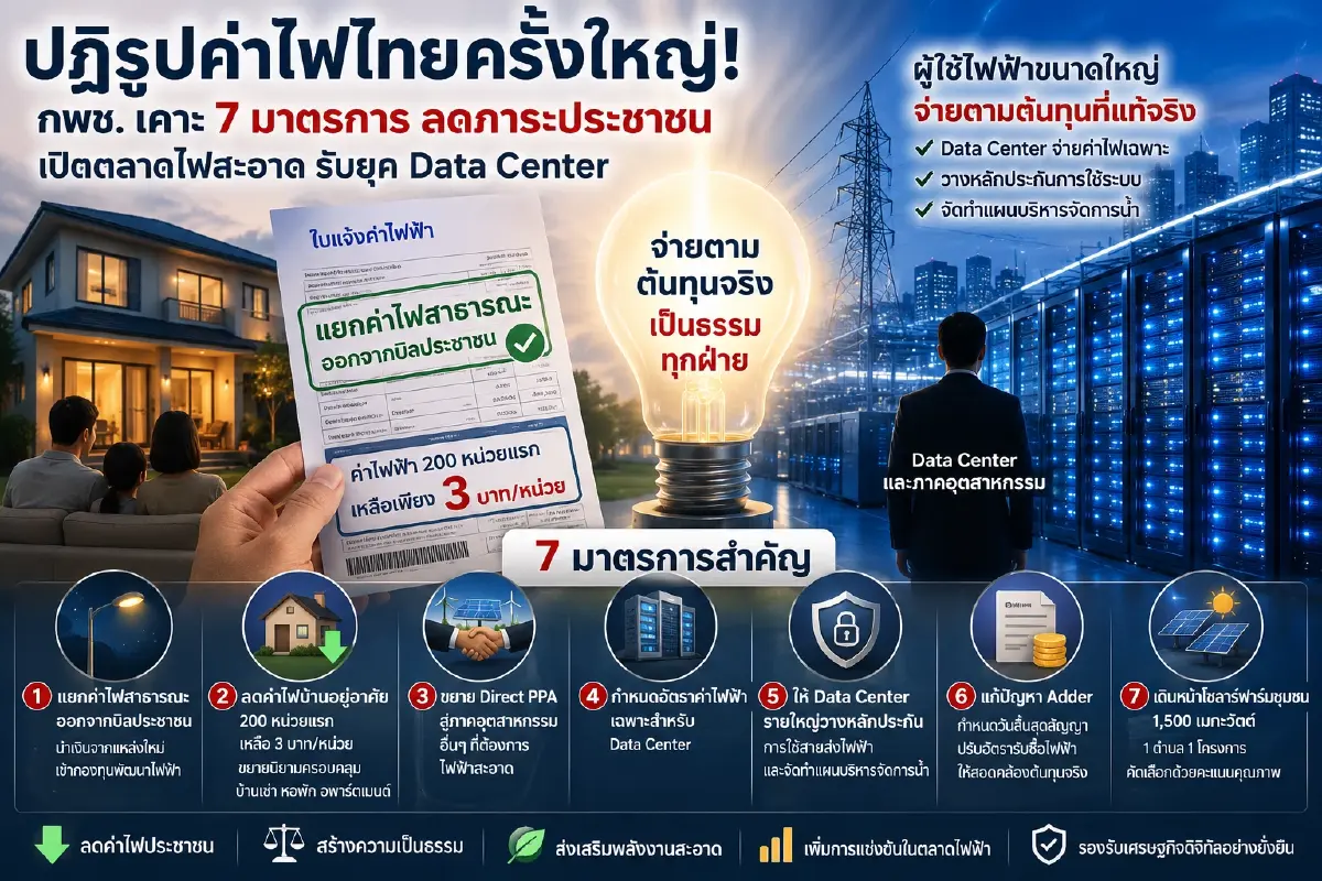 ไขปมค่าไฟไทย! ทำไมบิลประชาชนกำลังจะถูกลง แต่ Data Center ต้องจ่ายแพงขึ้น