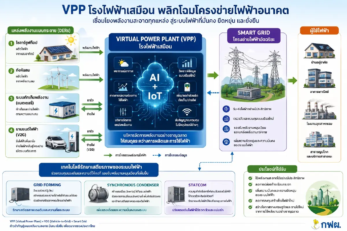 กฟผ.ชู VPP โรงไฟฟ้าเสมือน พลิกโฉมโครงข่ายไฟฟ้าไทยสู่ยุคพลังงานสะอาด