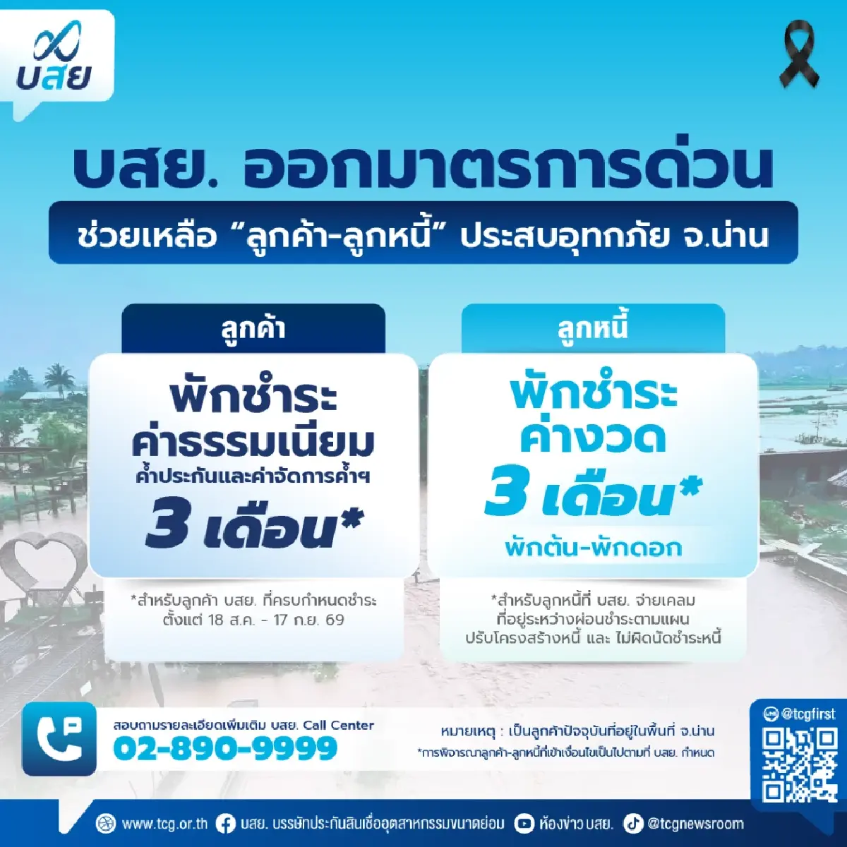 บสย.เร่งช่วยน้ำท่วมน่าน พักค่าธรรมเนียม-ค่างวด 3 เดือน ออมสินส่งถุงยังชีพ 500 ชุด