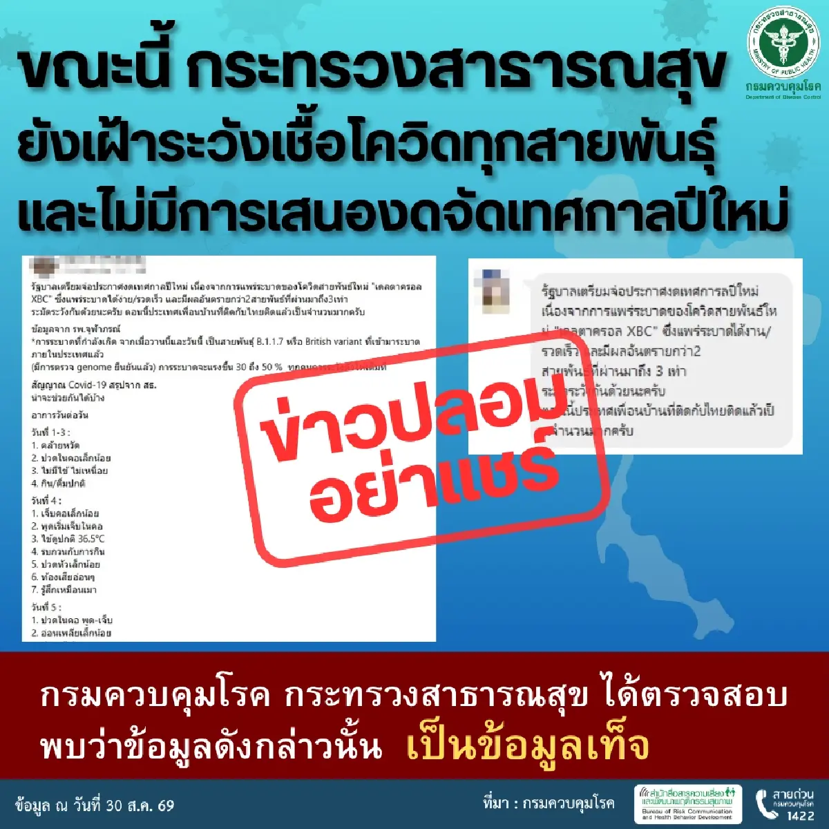 ข่าวปลอม! ระบุรัฐฯ ยกเลิกเทศกาลปีใหม่ จากโควิดสายพันธุ์อันตรายไม่จริง