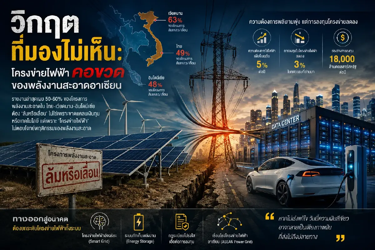 วิกฤตที่มองไม่เห็น เมื่อ "โครงข่ายไฟฟ้าเก่า" กลายเป็นคอขวดพลังงานสะอาดอาเซียน