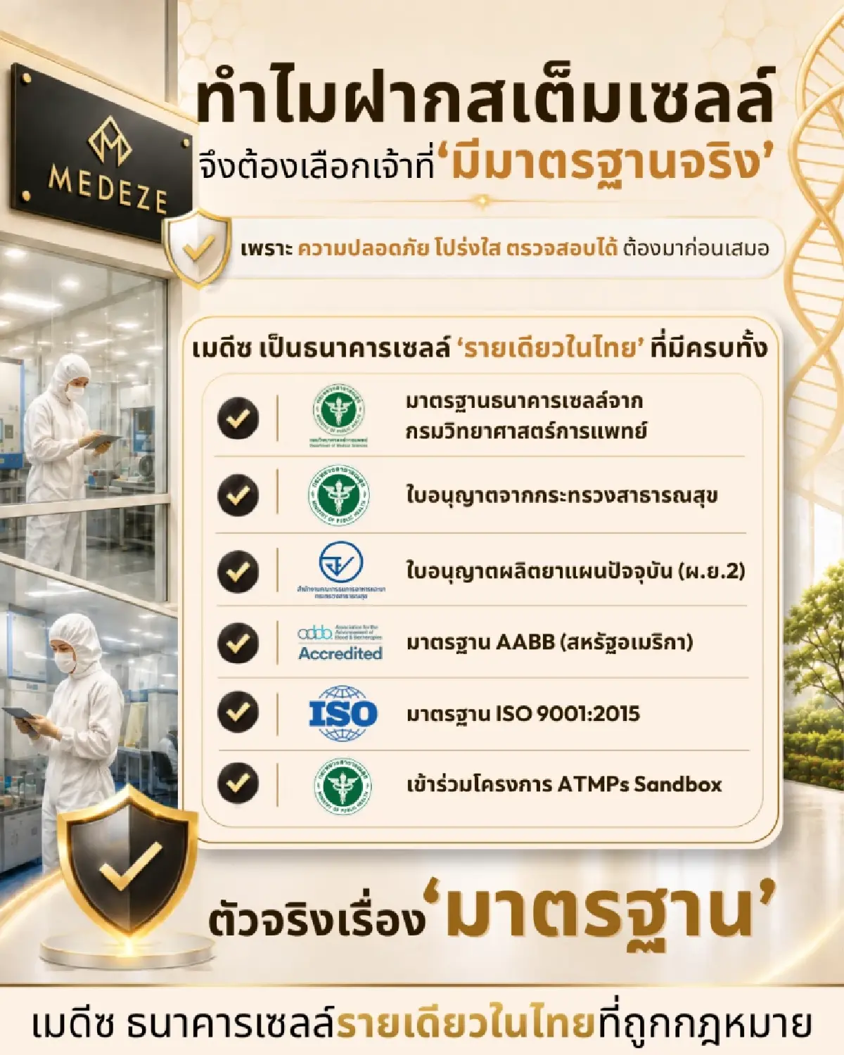 MEDEZE ย้ำผู้นำธนาคารสเต็มเซลล์ การันตีมาตรฐานสากลครบวงจร