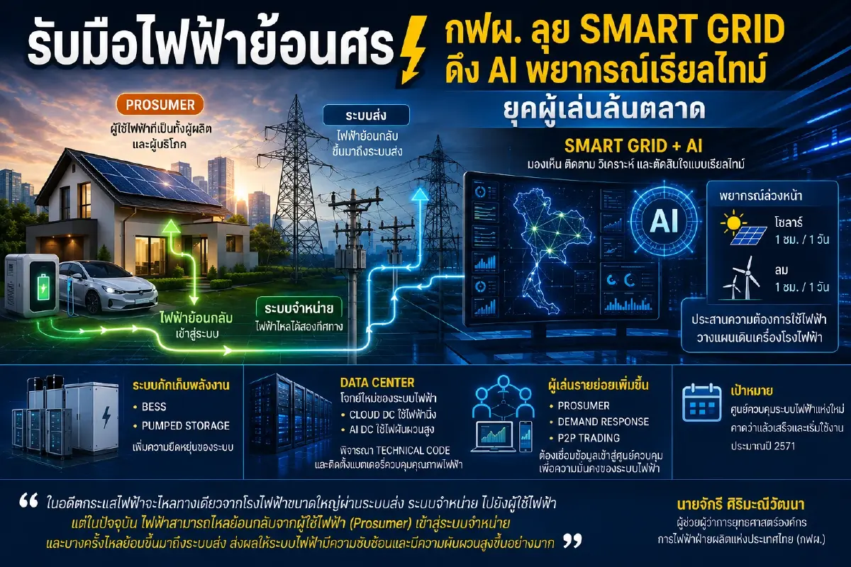 ไฟฟ้าไม่ไหลทางเดียวอีกแล้ว! Prosumer บุกกริด กฟผ. ดึง AI คุมเกม