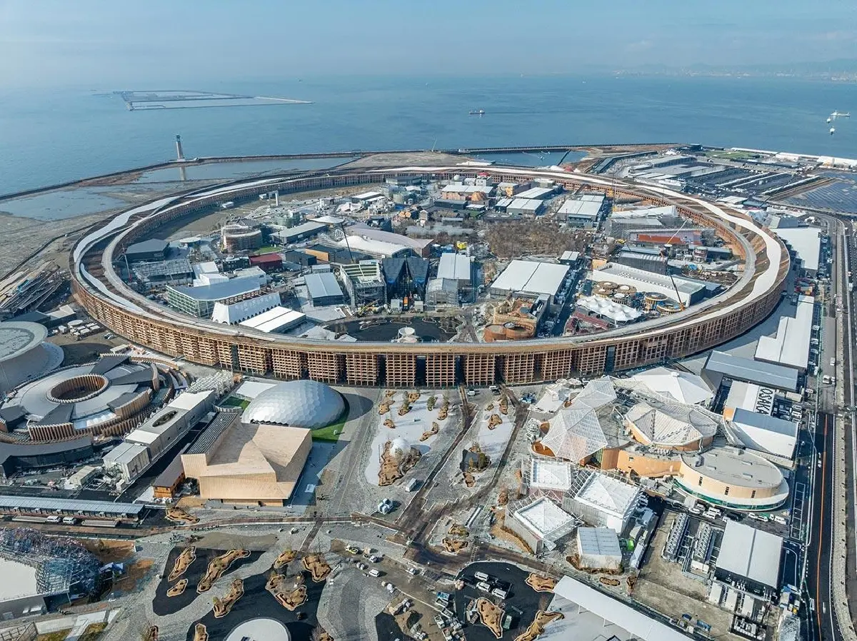 Grand Ring โครงสร้างไม้ขนาด 61,035.55 ตารางเมตร พื้นที่งาน Expo 2025 Osaka, Kansai ซึ่งจัดขึ้นบนเกาะเทียม Yumeshima 